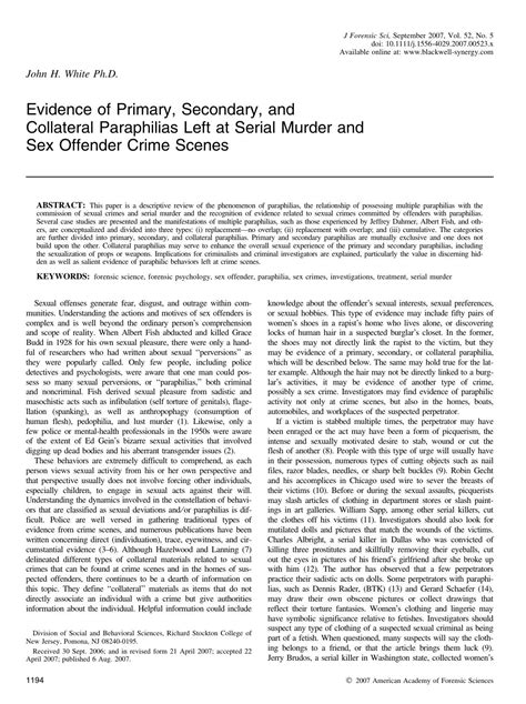 Evidence Of Primary Secondary And Collateral Paraphilias Left At Serial Murder And Sex