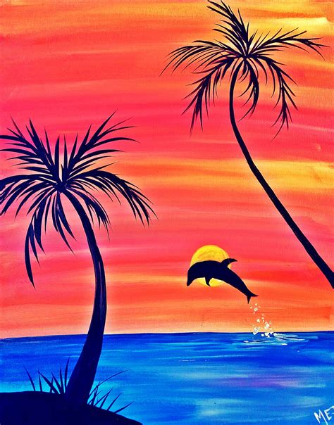 Dolphin Sunset 🌅 Sunset Canvas Painting Canvas Art Painting
