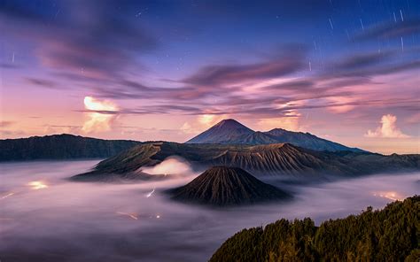 2560x1600 Calm Volcano Landscape In Fog 2560x1600 Resolution Wallpaper