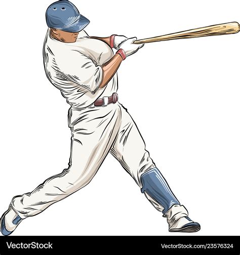 Hand Drawn Sketch Of Baseball Player In Color Vector Image