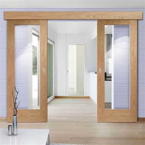 Double Sliding Door And Wall Track Pattern 10 Oak 1 Pane Doors Clear