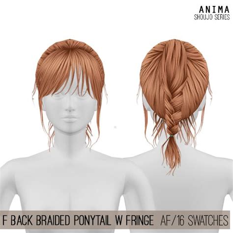 Female Back Braided Ponytail W Fringe Hair For The Sims 4 By Anima Side