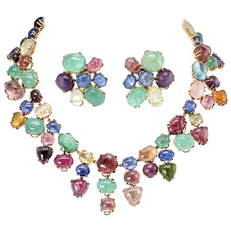 Cartier Meli Melo Diamond Multicolor Gemstone Necklace And Earrings Set
