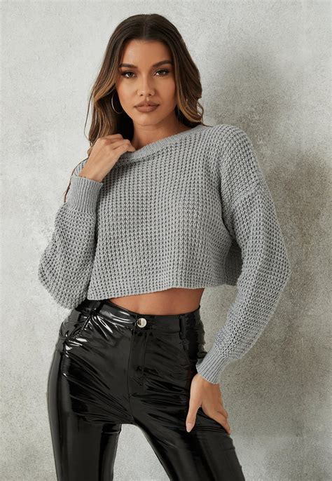 Gray Super Cropped Knitted Sweater | Missguided