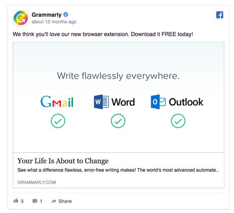 grammarly facebook ad | Facebook ads inspiration, Best facebook, Facebook ad