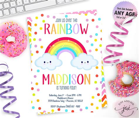 Colorful Rainbow Birthday Party Invitations Diy Rainbow Printable