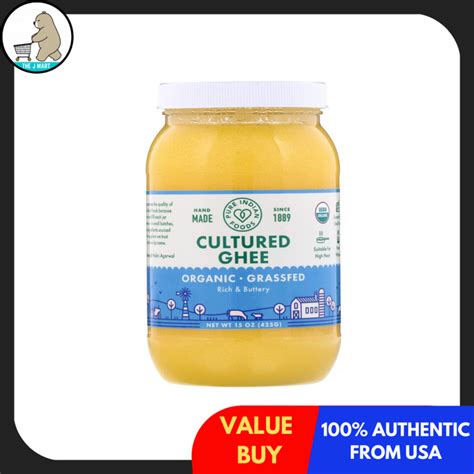 Pure Indian Foods Grass Fed Organic Cultured Ghee 15 Oz 425 G PRE