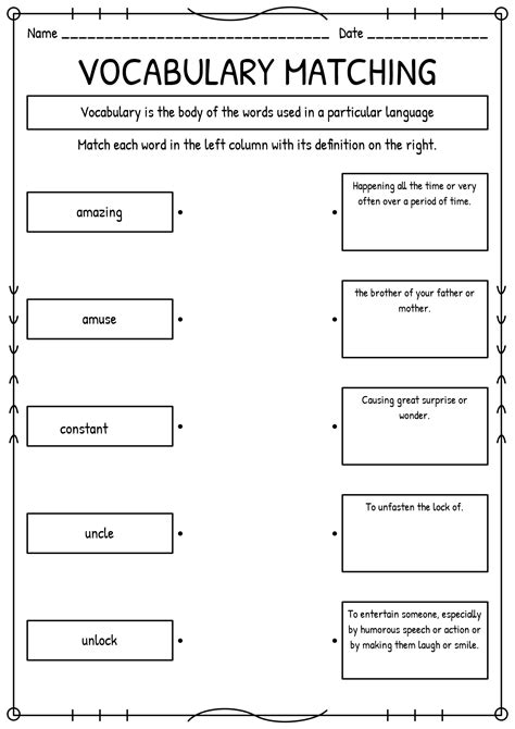 Best Images Of Matching Worksheet Template Pdf Vocabulary Matching