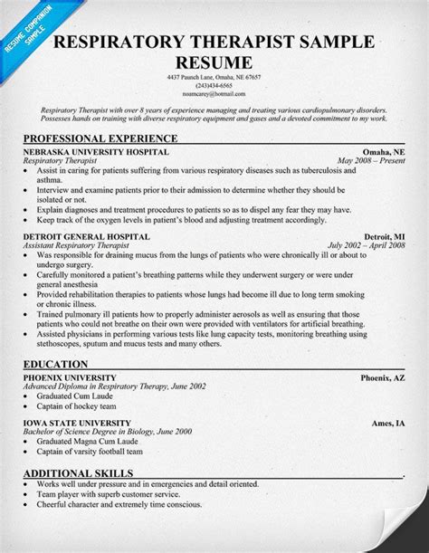 respiratory therapist resume sample resume companion