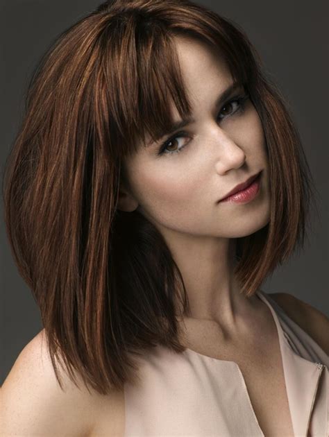 Medium length hairstyles with side swept bangs Medium Hairstyles with Bangs: Straight Bob Haircut 2014 ...