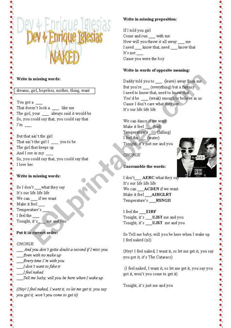 DEV ENRIQUE IGLESIAS Naked ESL Worksheet By Pawag