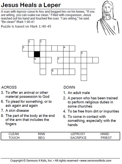 Jesus Heals A Leper Word Search Sermons4kids