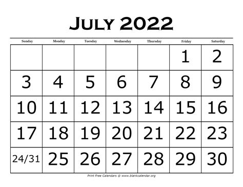 Printable July Calendars Blank Calendar