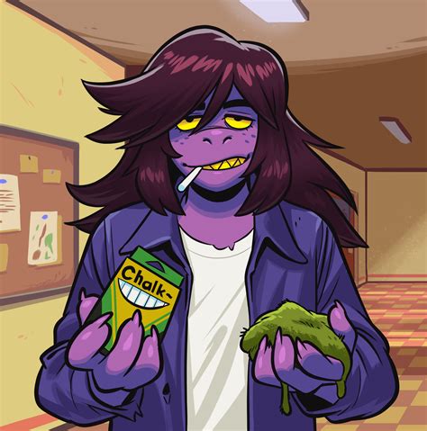 Susie Deltarune Munching Chalk With Two Snacks One Of Them Mossy