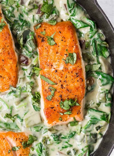 Salmon With Spinach Poblano Cream Sauce Recipe Rachel Cooks
