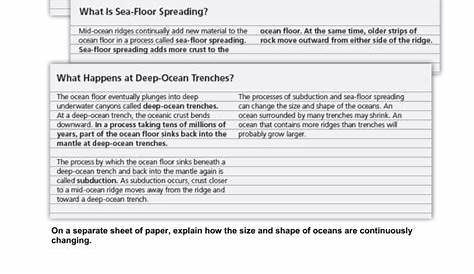 seafloor spreading worksheets