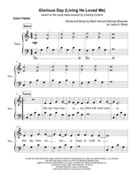 Glorious Day Living He Loved Me Easy Piano Sheet Music PDF Download Coolsheetmusic Com