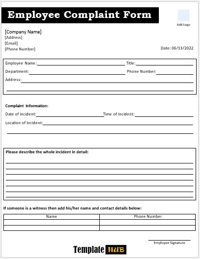 10 free employee complaint form templates ms word format
