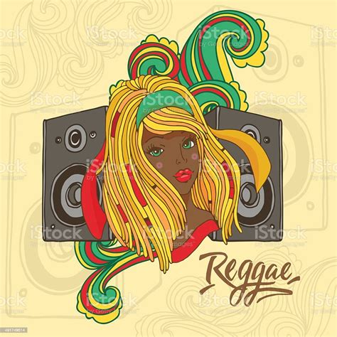 Vector Illustration With Reggae Girl And Stereo System Stock