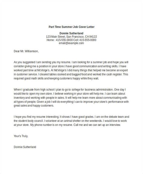 11 Part Time Job Cover Letter Templates Free Sample Example Format