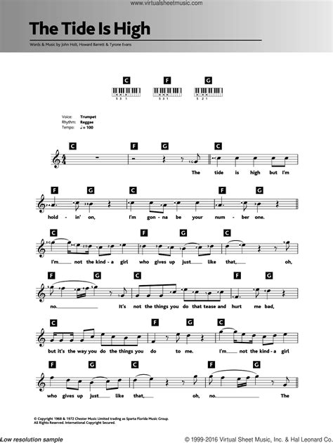 And, baby, a high e tide or fm low c#7.tide, fm when we're wrong, bm correct us. d e. Barrett - The Tide Is High sheet music for piano solo ...