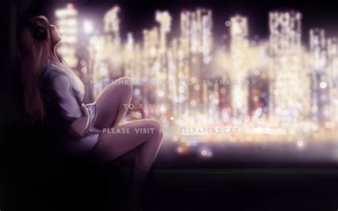 Crying Girl Sad City Anime Night Lights Sadness Alone