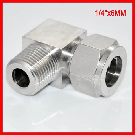 Double Ferrule Tube Fitting Male Elbow Connector 6mm Odx14 Npt Stainless Steel Ss304 2pcslot