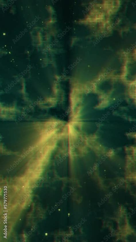 Vertical Footage Of Green Sci Fi Background With Rays And Particles