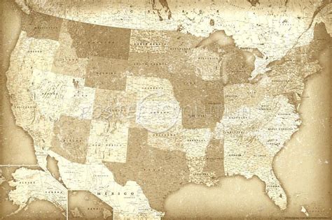 Vintage Style United States Map Art Print Poster 36x24 United