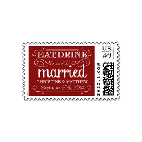 Rustic Eat Drink Be Married Crimson Red Wedding Stamps Luxury