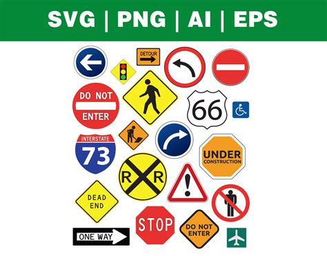 Road Signs Png Svg Dxf Eps Ai Vector Pack Digital Etsy Uk