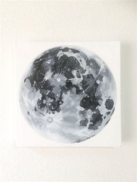 Original Acrylic Full Moon Painting Black And White Etsy In 2021