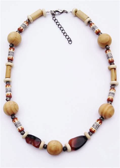 Large Wood Brown Stone Tribal Bead Surfer Beach Necklace Mens Unisex