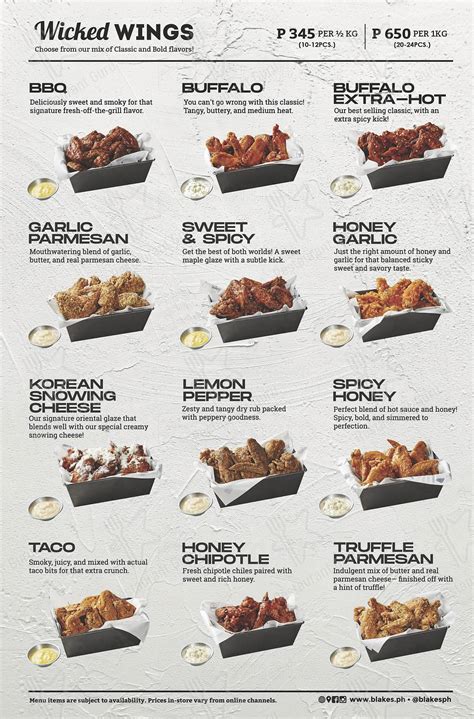 Menu At Blakes Wings And Steaks Restaurant Quezon City Upper Ground Floor