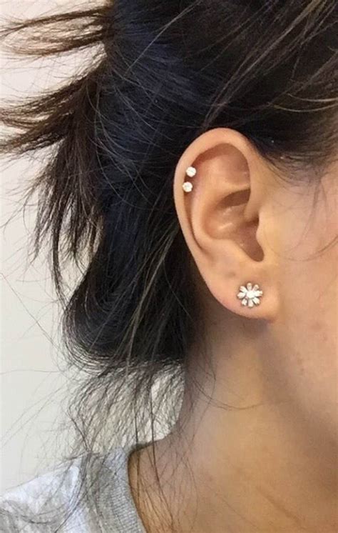 Genuine Black Diamond K Solid Gold Cartilage Solitaire Stud Earrings