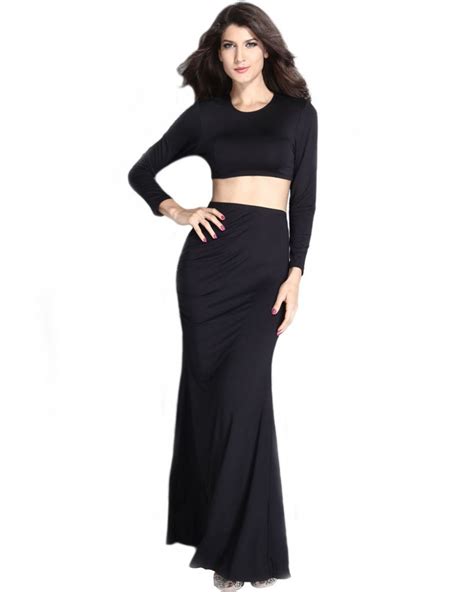 Official Site Two Piece Night Club Maxi Skirt Set In Black