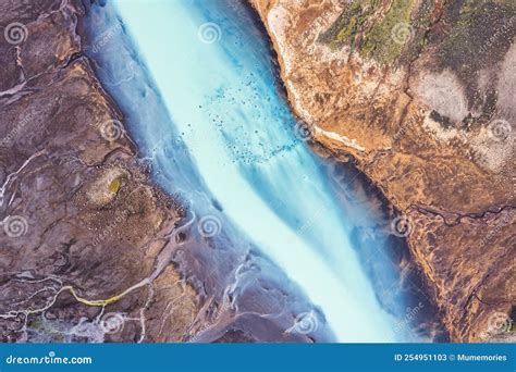 Beautiful Turquoise Lake River Flowing From Glacier In Icelandic