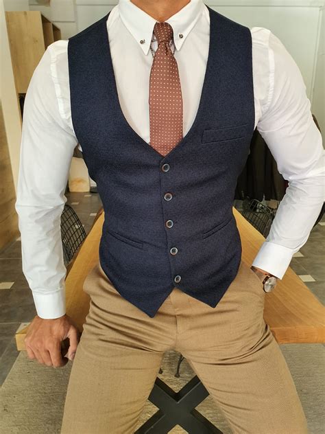 Buy Navy Blue Slim Fit Vest By Gentwith Worldwide Shipping