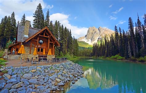 Wallpaper Forest Trees Mountains Lake Canada Restaurant House
