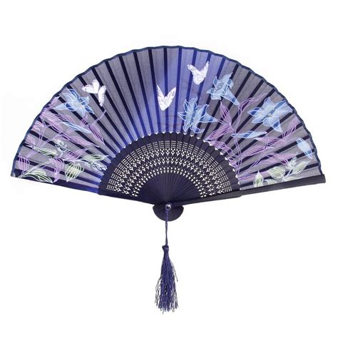 Womens Folding Hollowed Bamboo Hand Fan With Tassel Wedding Party T