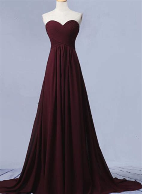 Maroon Long Sweetheart Chiffon Prom Dresses Pretty Party Dresses Mar