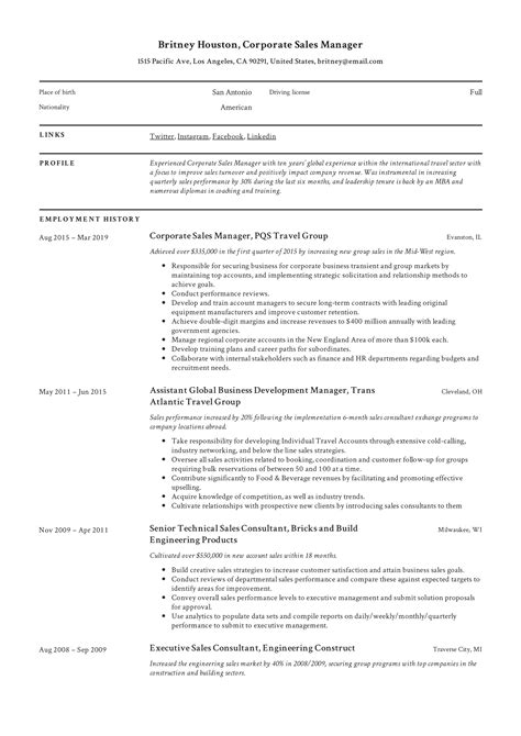 Corporate Sales Manager Resume And Writing Guide 12 Examples In Pdf