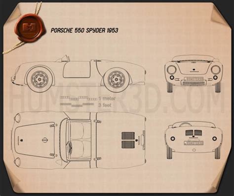 Porsche 550 Spyder 1953 Blueprint Hum3d