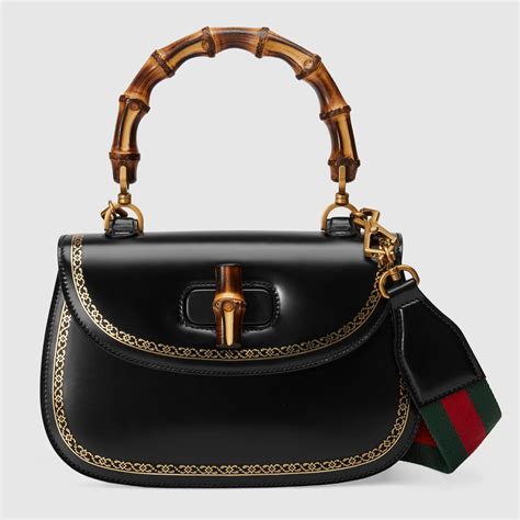 Bamboo Classic Frame Print Leather Top Handle Bag Gucci Womens Top