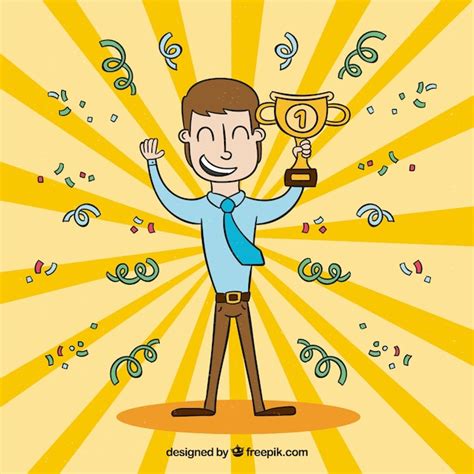 Happy Cartoon Character Winning A Prize Free Vector