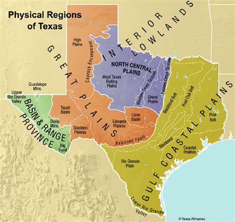 Major Physical Regions And Sub Regions Of Texas Map Created By The