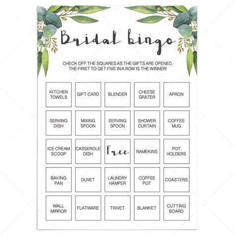 Printable Bridal Shower Bingo Cards Botanical Littlesizzle Reviews