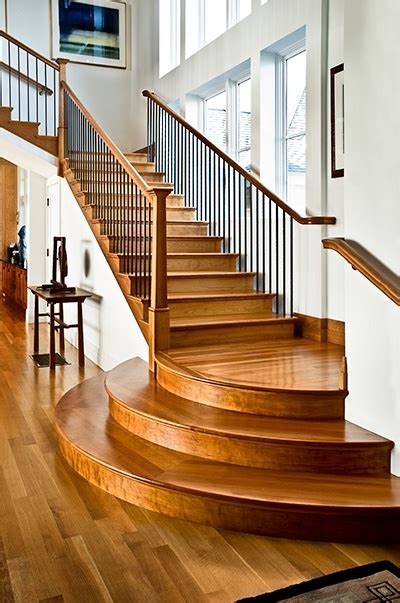 Rounded Landing Adds Custom Detail To Straight Stair Staircase