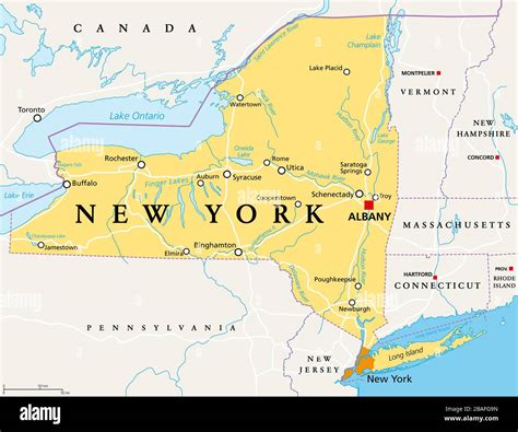 New York State Nys Political Map With Capital Albany Borders