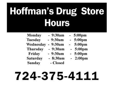 Hours Welcome To Hoffmans Drug Store